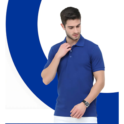 First Leaf Tshirt - Blue With Jacquard Collar
