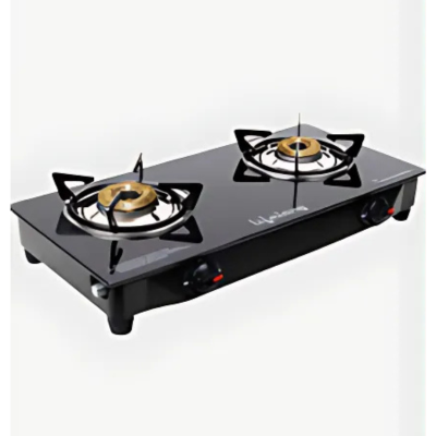 LLGS82 Lifelong Arka 2-Burner GlassGas Stove, White strip (Brass Burners)