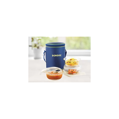 Borosil - Set of 3 Microwavable KNS Round Blue 400 ML