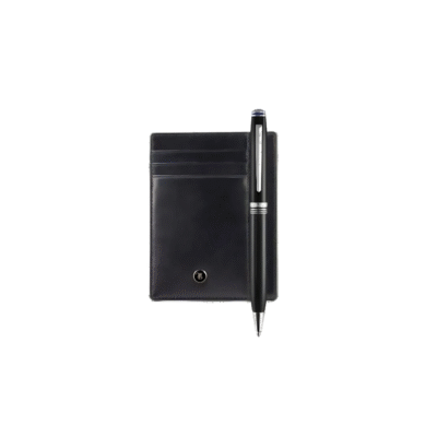 Lapis Bard - Black Chrome Ballpoint Pen With Mayfair Credit Card  Holder Gift Set